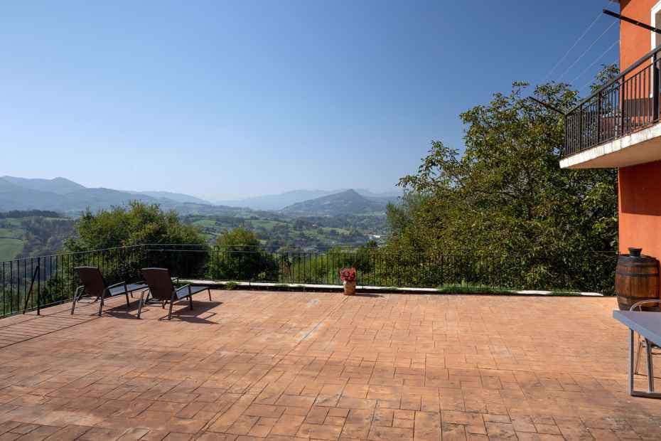 Views of the mountain from the terrace of the first floor of the Artola Agroturismo in Astigarraga